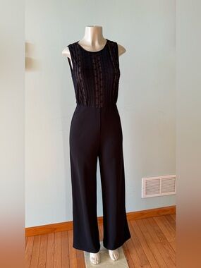 Sleeveless Black Lace-Bodice Wide-Leg Jumpsuit